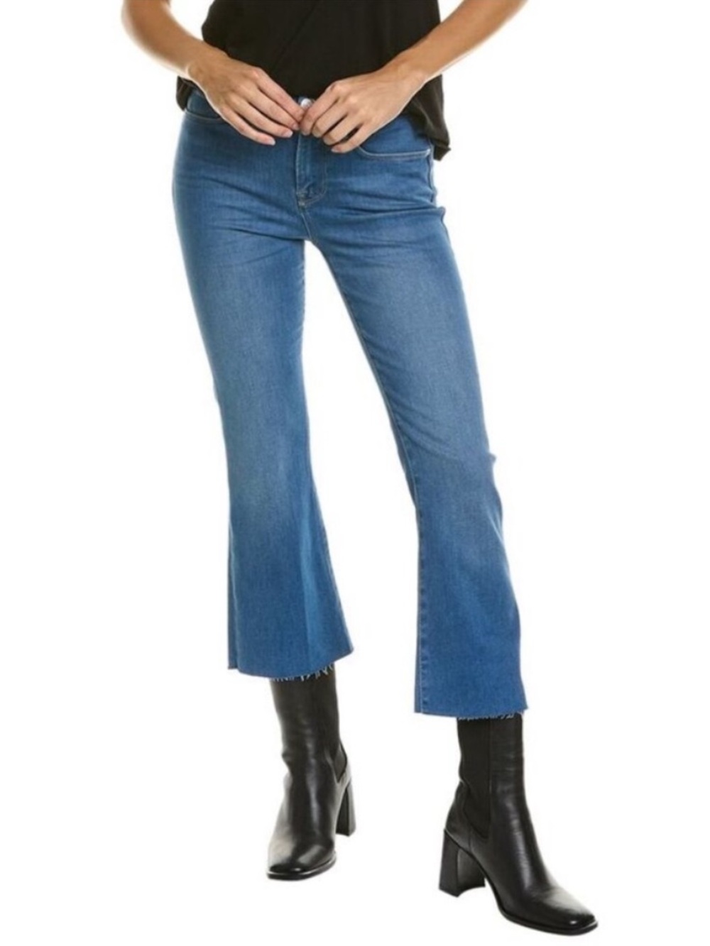 Frame‎ Le Crop Mini Bootcut High Waist Raw Hem Blue Jean Size 31 - Picture 3 of 6